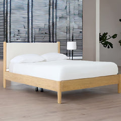 Premium Solid Wood Bed With Upholstered Headboard- All Sizes