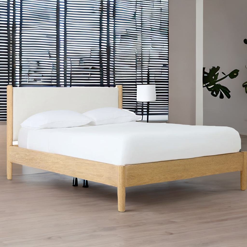 Premium Solid Wood Bed With Upholstered Headboard- All Sizes