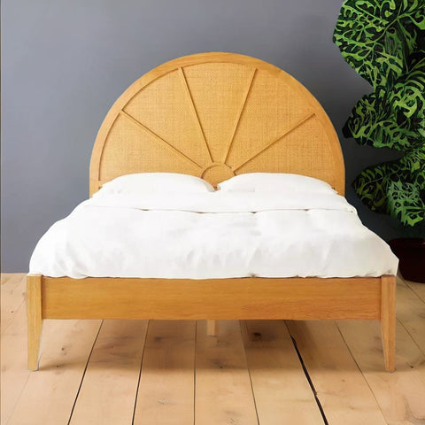 Luxury Solid Wood Bed With Arch Rattan Headboard - All Sizes