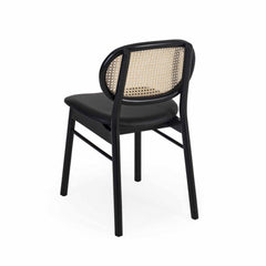 Classic Solid Wood Rattan Dining Chair - Black Finish