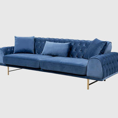 Three Seater Polyester Fabric Sofa - Navy Blue