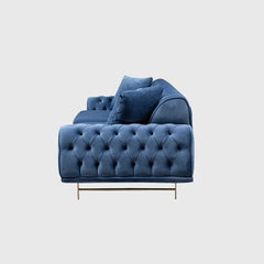 Three Seater Polyester Fabric Sofa - Navy Blue