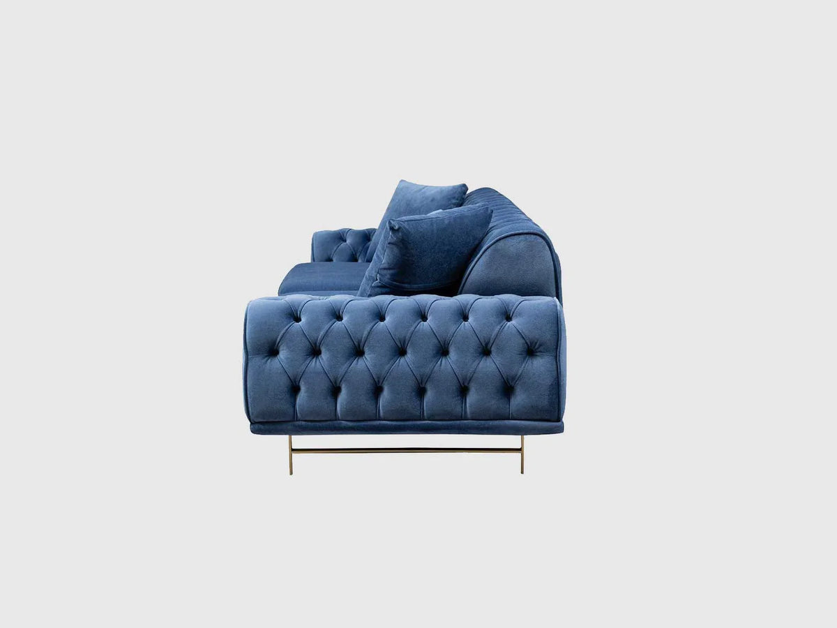 Three Seater Polyester Fabric Sofa - Navy Blue