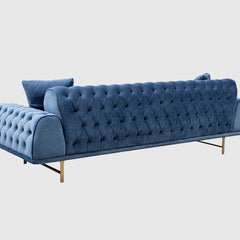 Three Seater Polyester Fabric Sofa - Navy Blue