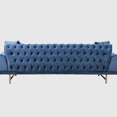 Three Seater Polyester Fabric Sofa - Navy Blue