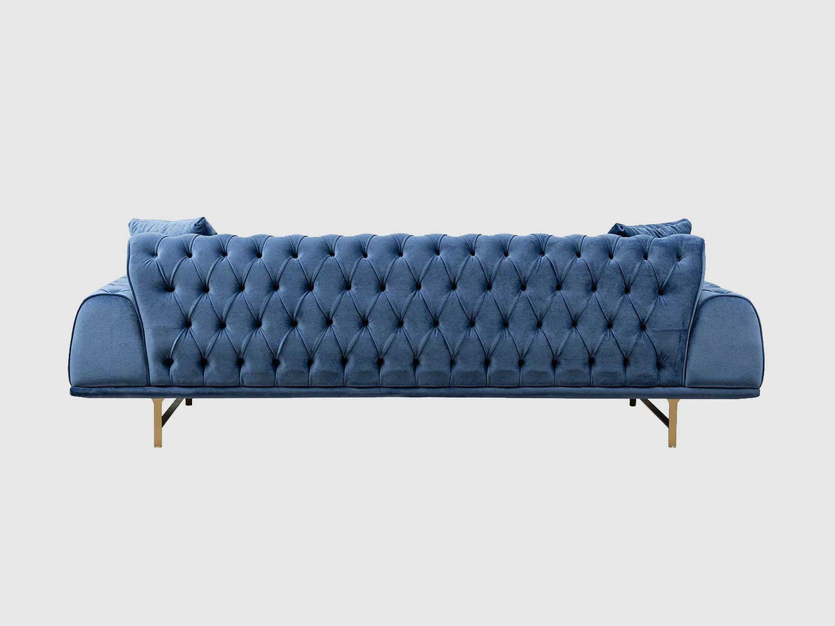 Three Seater Polyester Fabric Sofa - Navy Blue