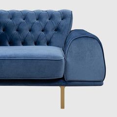 Three Seater Polyester Fabric Sofa - Navy Blue