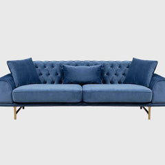 Three Seater Polyester Fabric Sofa - Navy Blue