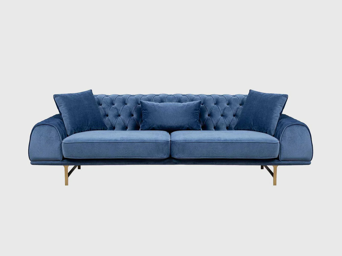 Three Seater Polyester Fabric Sofa - Navy Blue
