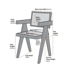 Classic Rattan Solid Wood Arm  Chair - Light Walnut Finish