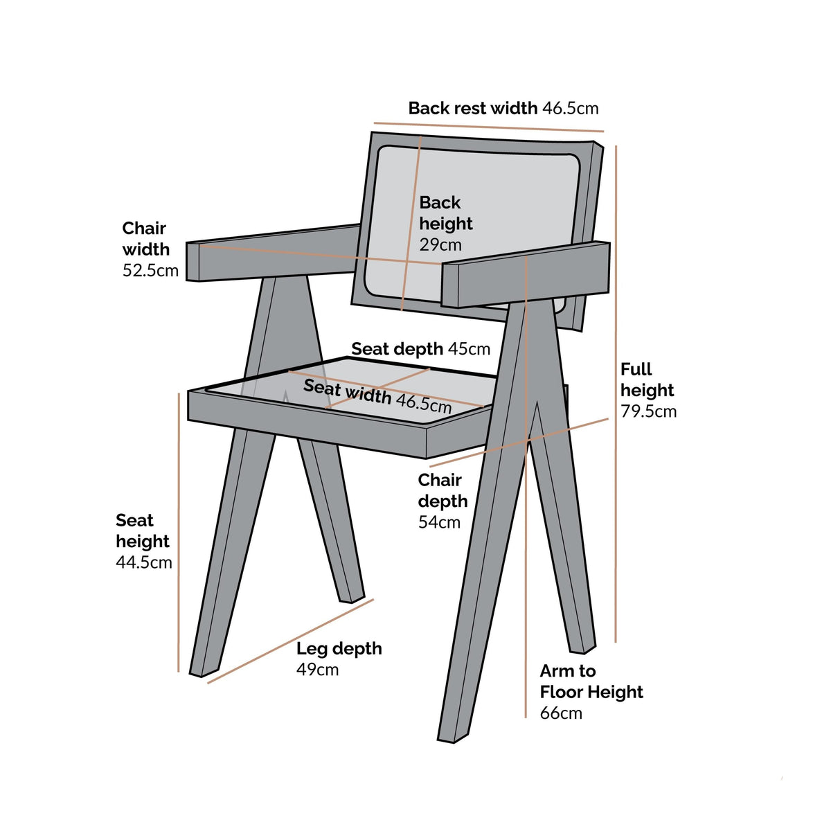 Classic Rattan Solid Wood Arm  Chair - Light Walnut Finish