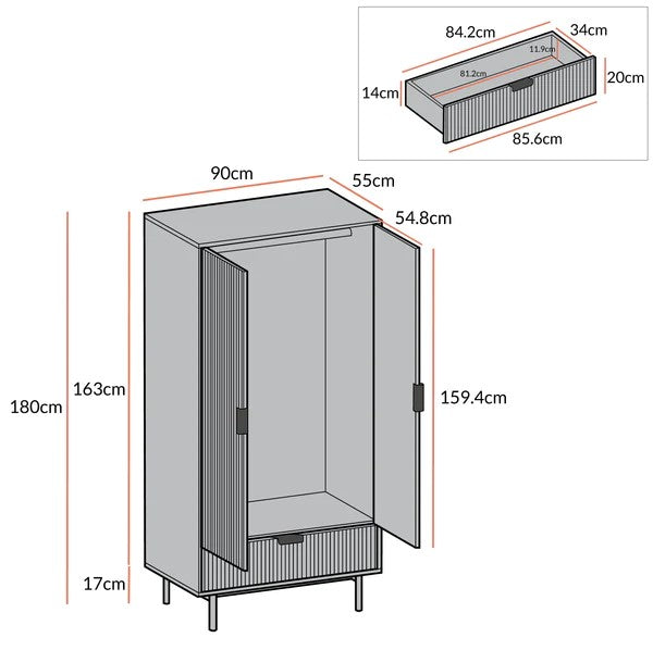 Solid Wood 2- Door Wardrobe - Taupe Finish