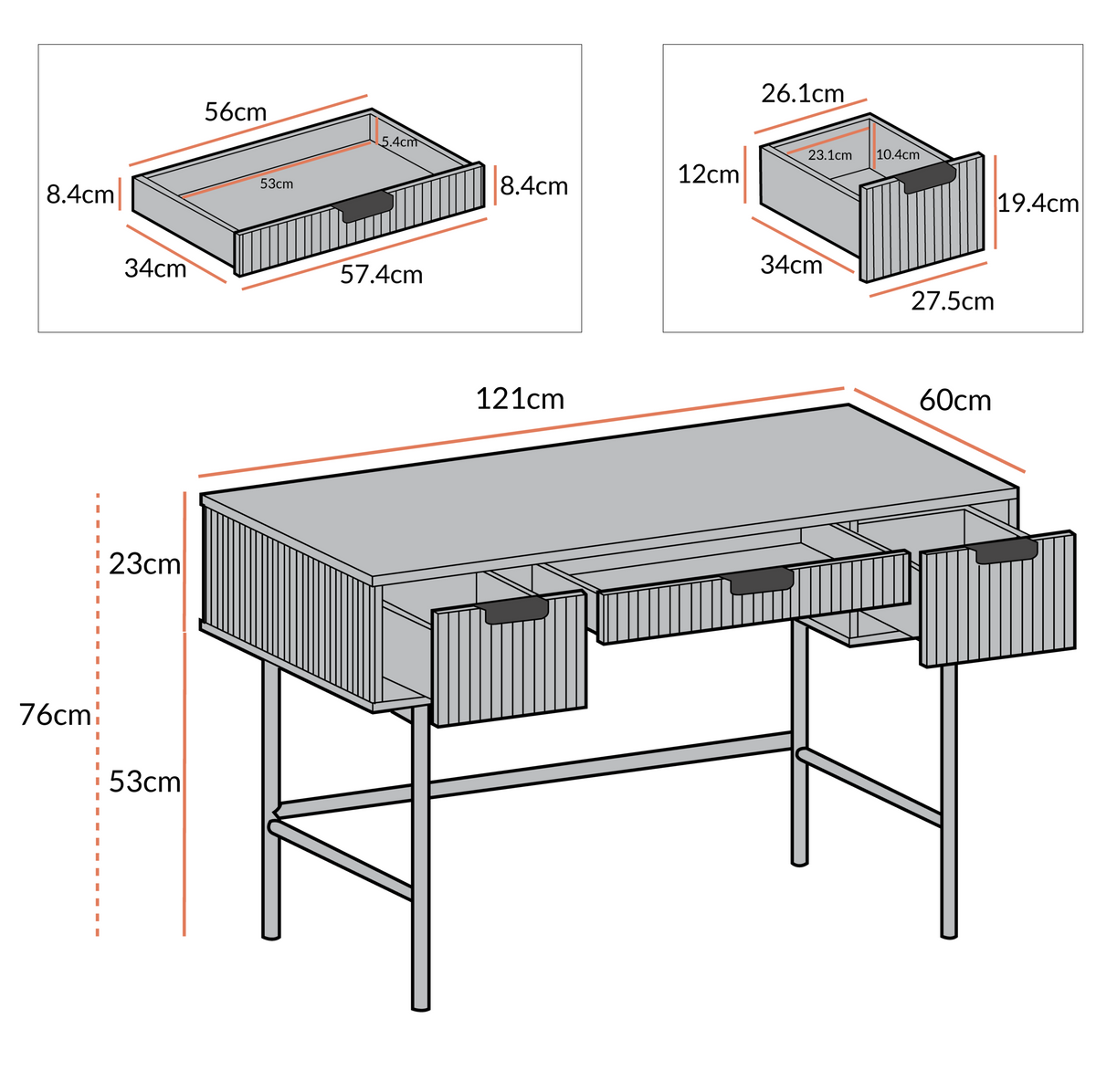Solid Wood Dressing Table Stripped Design - Black Finish
