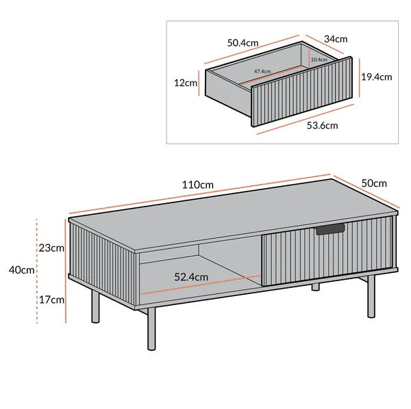 White Solid Wood Coffee Table With Drawer- Taupe Finish