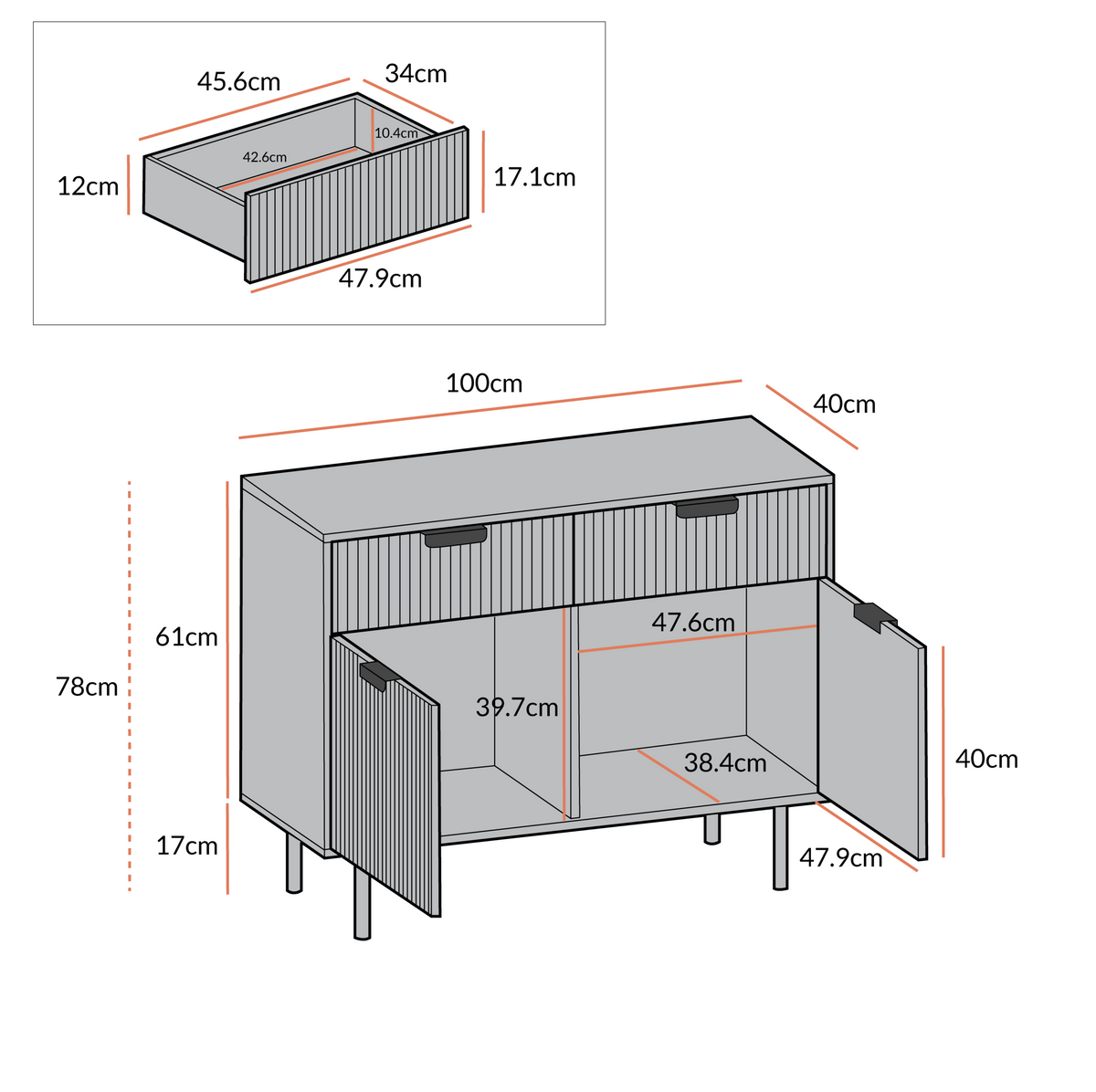 Modern Solid Wood 2- Door Cabinet With Drawers - Black Finish