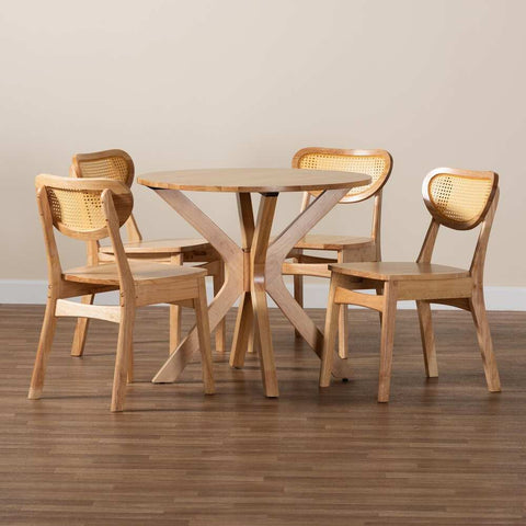 Donato Rattan Mid-Century Solid Wood Natural Finished Dining Table Set- 4 Seater, 6 Seater - All Sizes
