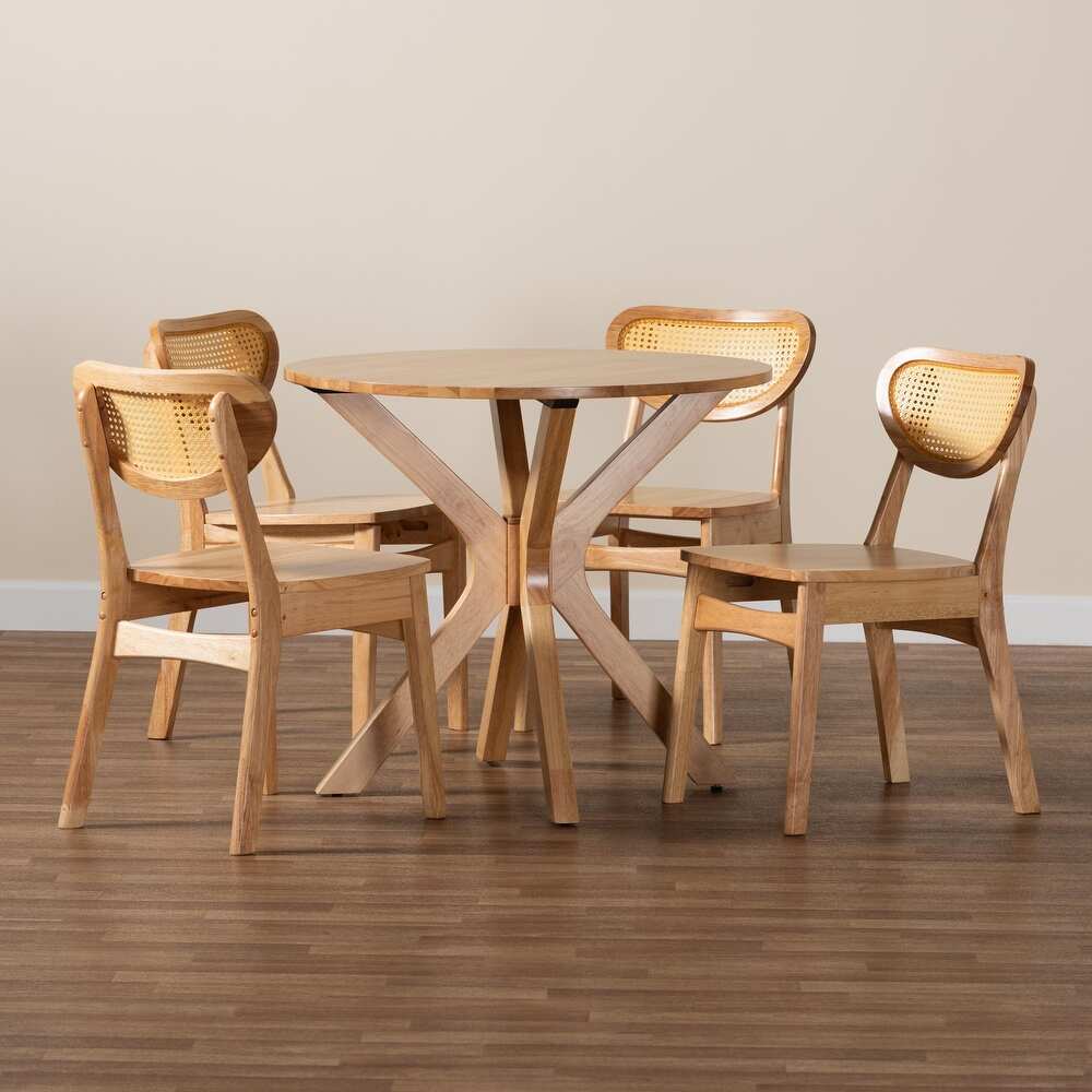 Donato Rattan Mid-Century Solid Wood Natural Finished Dining Table Set- 4 Seater, 6 Seater - All Sizes