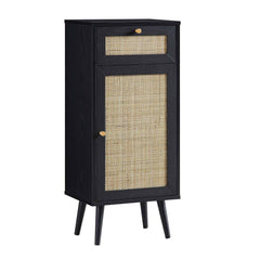 Solid Wood Rattan Black Finish Bathroom Cabinet