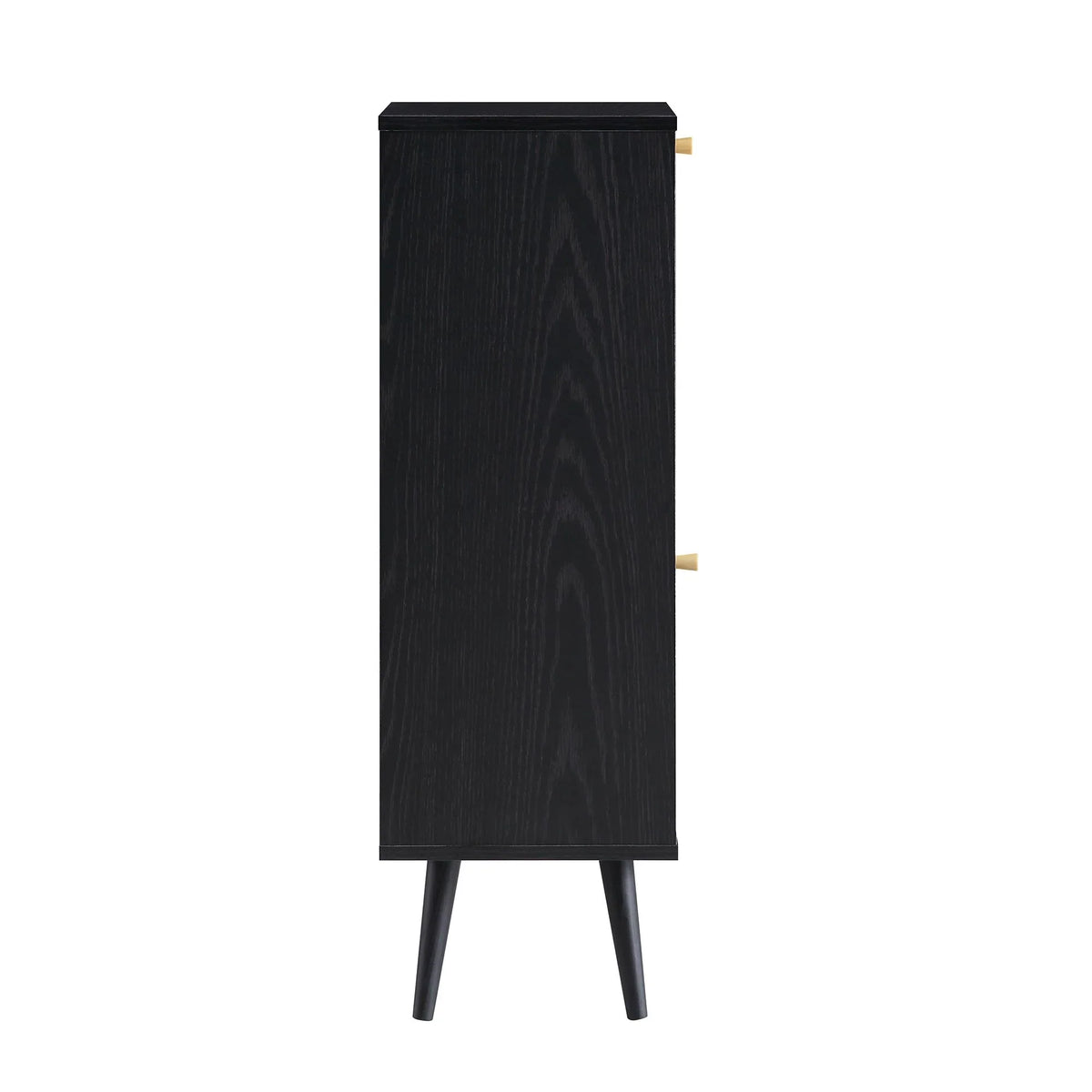 Solid Wood Rattan Black Finish Bathroom Cabinet