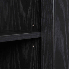 Solid Wood Rattan Black Finish Bathroom Cabinet