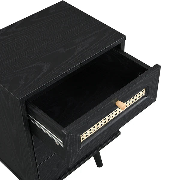 Solid Wood Three Drawer Bedside Table In Black Finish