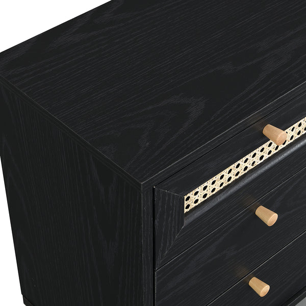 Solid Wood Three Drawer Bedside Table In Black Finish