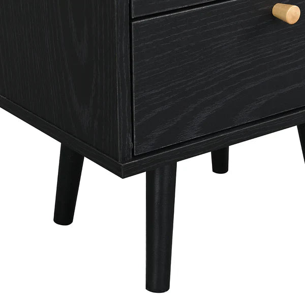 Solid Wood Three Drawer Bedside Table In Black Finish