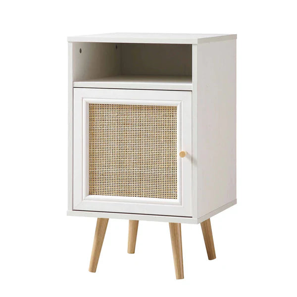 Rattan Bedside Table White Finish