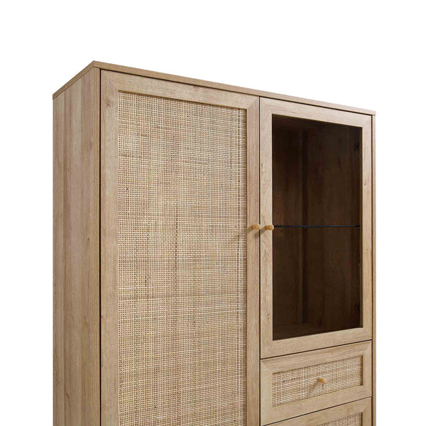 Classic Natural Solid Wood Rattan Display Cabinet