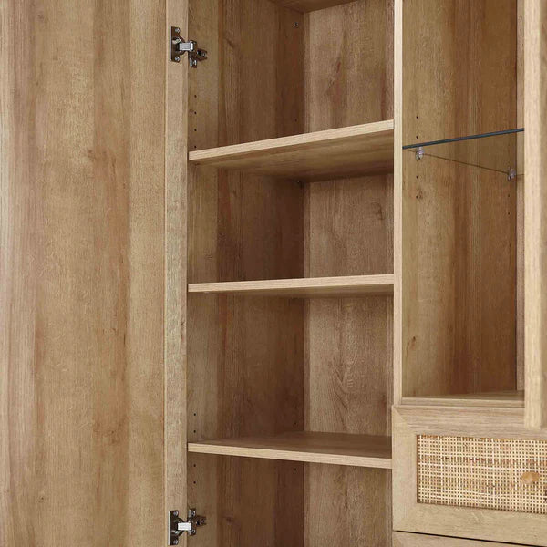 Classic Natural Solid Wood Rattan Display Cabinet