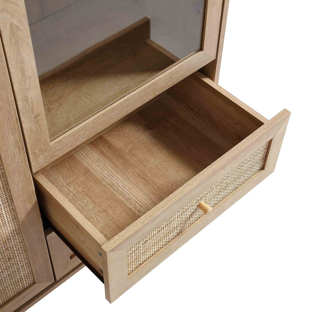 Classic Natural Solid Wood Rattan Display Cabinet