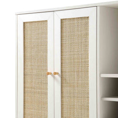 Classy White Solid Wood Rattan Bar Cabinet