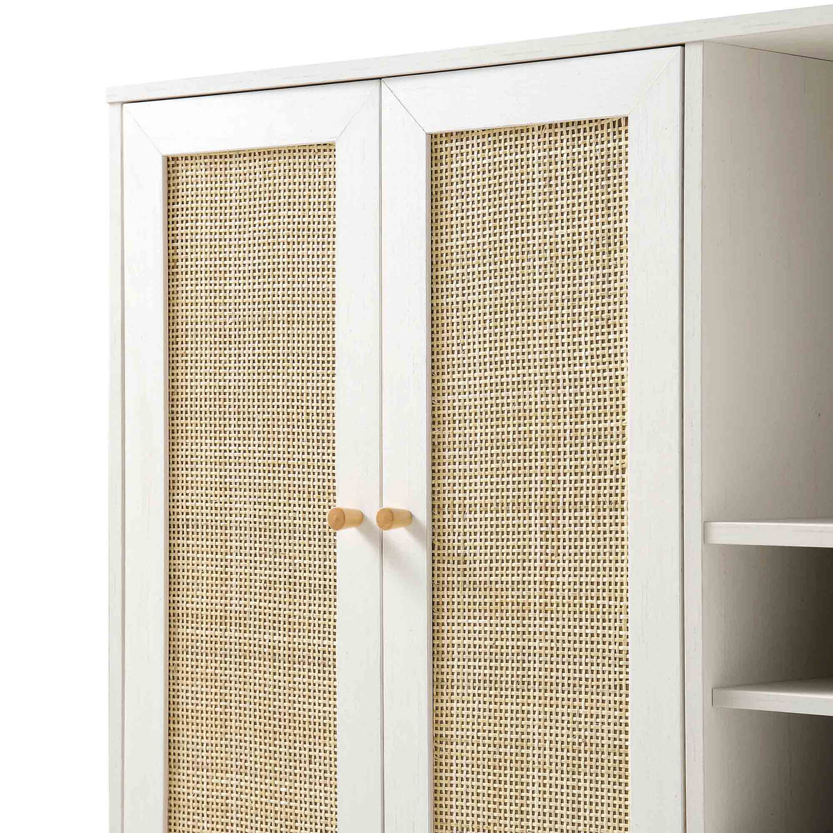 Classy White Solid Wood Rattan Bar Cabinet