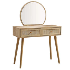 Solid Wood Rattan Natural Finish Dressing Table With Mirror