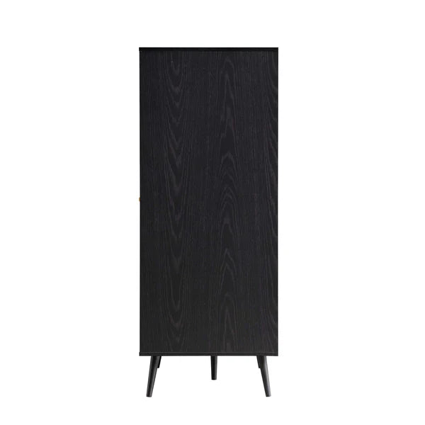Classic Solid Wood Rattan Black Finish Compact 2 Door Wardrobe