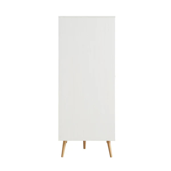 Classic Solid Wood Rattan White Finish Compact 2 Door Wardrobe