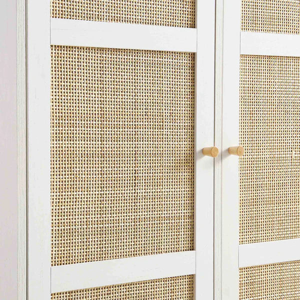 Classic Solid Wood Rattan White Finish Compact 2 Door Wardrobe