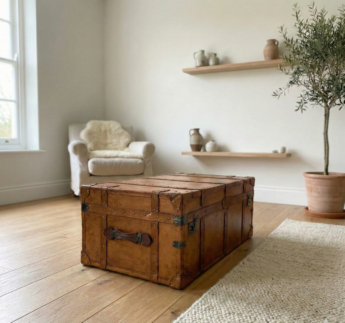 Norwood Leather Trunk Side Table