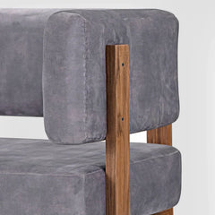 Classic Sheesham Solid Wood and Fabric Grey 3 Seater Sofa