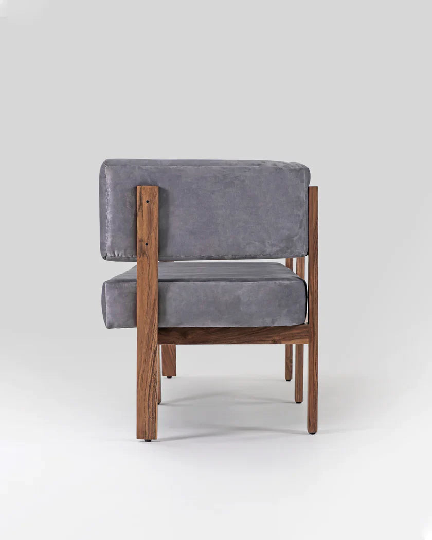 Classic Sheesham Solid Wood and Fabric Grey 3 Seater Sofa