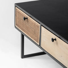 Classic Rattan Sheesham Solid Wood Black Finish Coffee Table