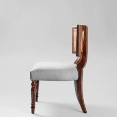 Classic Rattan Sheesham Solid Wood and Fabric Dining Chair