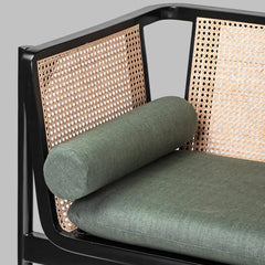 Classic Rattan Sheesham Solid Wood and Fabric Teal 3 Seater Fabric Sofa