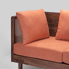 Modern Rattan Solid Wood & Fabric 3 Seater Sofa With Cane Work