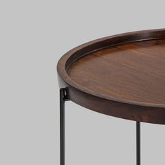 Sheesham Solid Wood Round Metal End Table