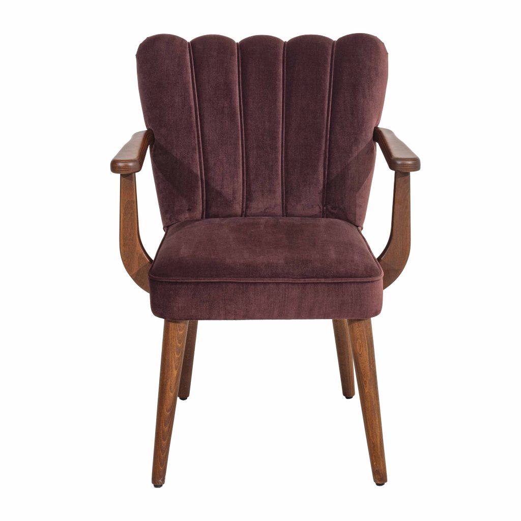 Modern & Classy Solid Wood Velvet Arm Chair - Maroon Finish
