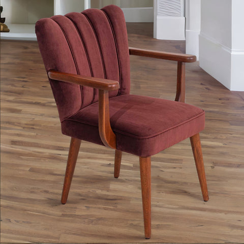 Modern & Classy Solid Wood Velvet Arm Chair - Maroon Finish