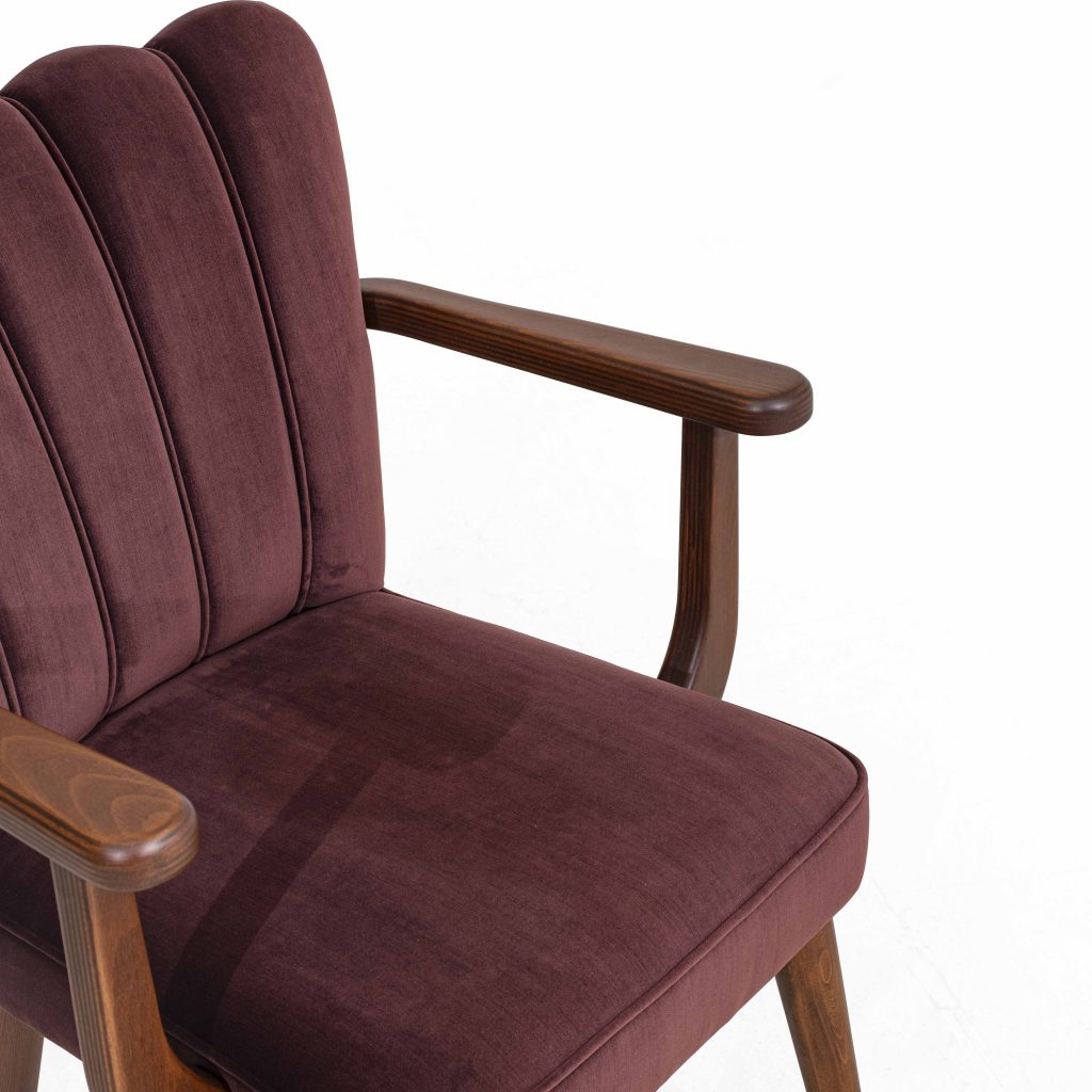 Modern & Classy Solid Wood Velvet Arm Chair - Maroon Finish