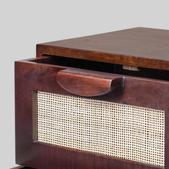 Modern Rattan Mango Wood Bedside Table and Iron Legs