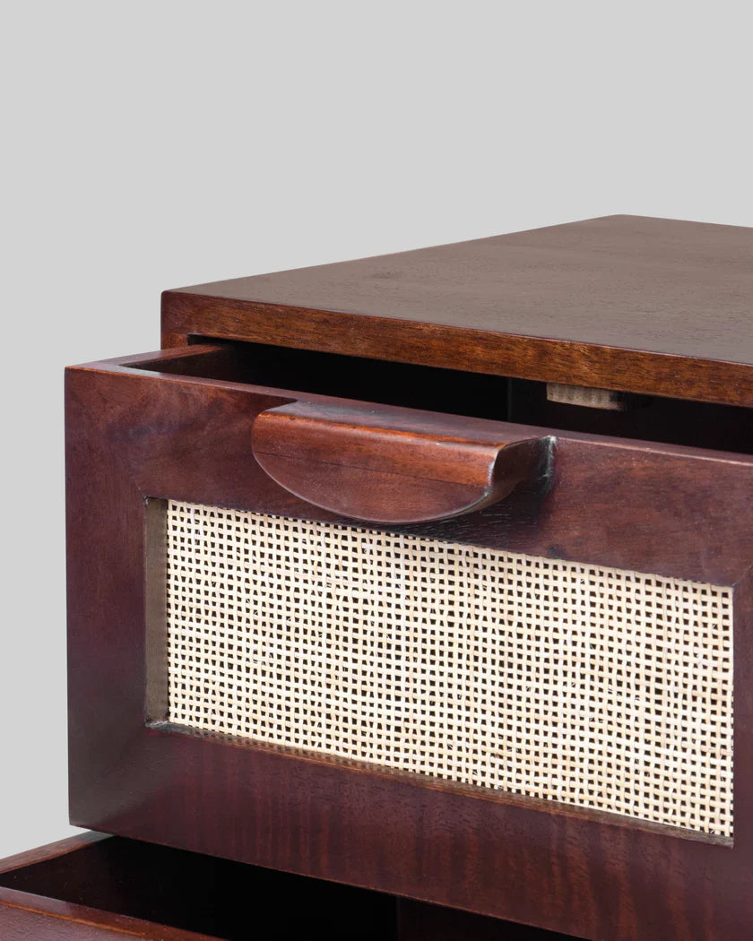 Modern Rattan Mango Wood Bedside Table and Iron Legs